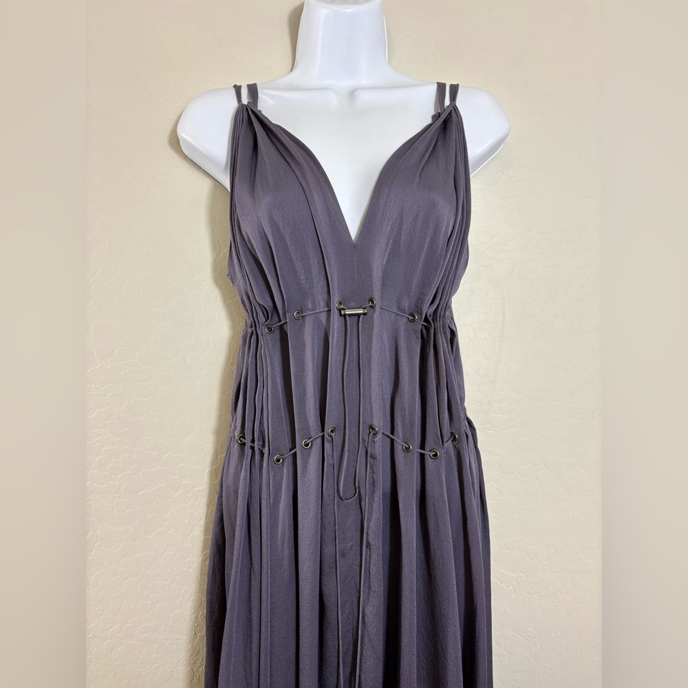 Lanvin Ete 2006 Y2K VTG 100% Silk Deep Lavender double drawstring waist dress 38 - Picture 7 of 12